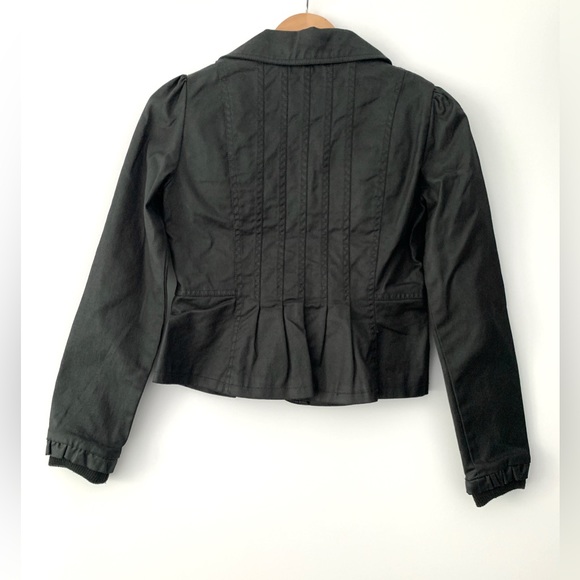 ❗️CLEAROUT❗️ LIKE-NEW! ONLY VINTAGE coated denim puff sleeve ROCK GLAM BLAZER - Picture 4 of 8